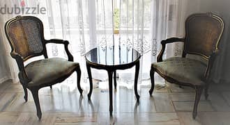 Vintage Louis XV 2 Armchairs With Coffee Table Set 0