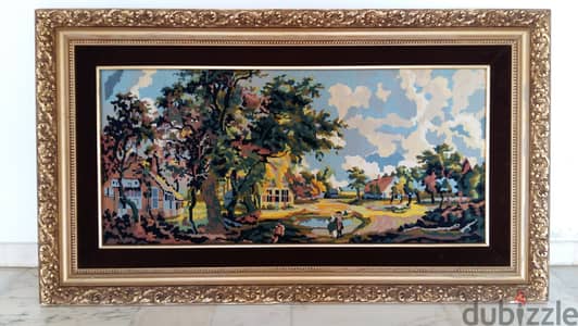 VINTAGE NEEDLEPOINT TAPESTRY LANDSCAPE - CANEVA