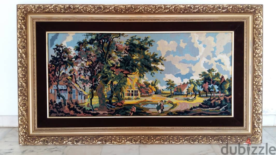 VINTAGE NEEDLEPOINT TAPESTRY LANDSCAPE - CANEVA 0