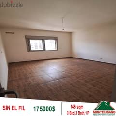 175000$!! Apartment for sale located in Sin El Fil