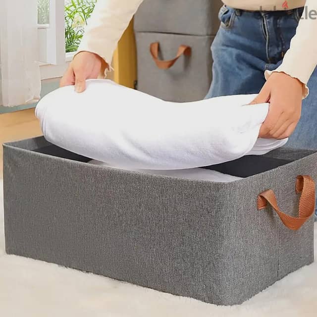 Foldable Storage Box - Grey Fabric Organizer for Clothes & Closet 2