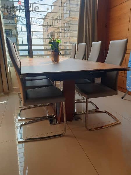 Dinning table with 8 leather chairs 1