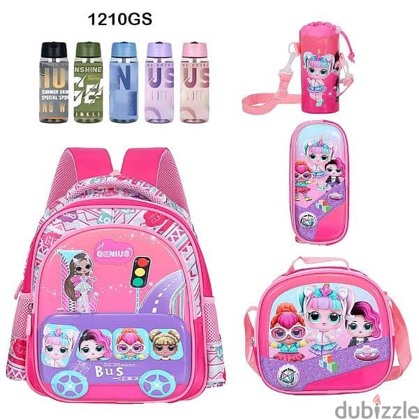 Genius 3D Character Kids School Bag 5 Pcs Set 12" - 1210gs 0