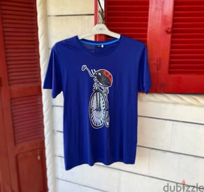 PREMIUM MEN “Beetle On A Bike” Blue T-Shirt. (L)