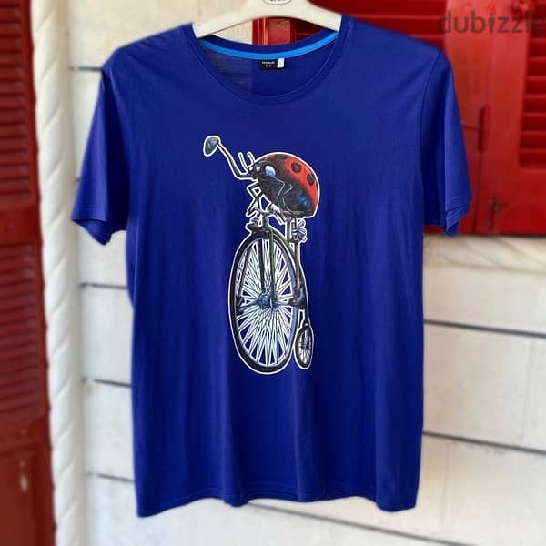 PREMIUM MEN “Beetle On A Bike” Blue T-Shirt. (L) 1