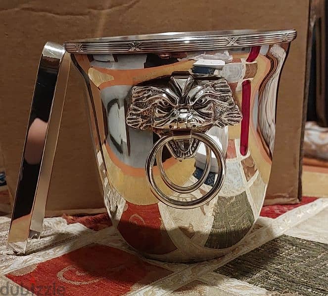 silver plated ice bucket سطل ثلج  فضة مع ملقط 1