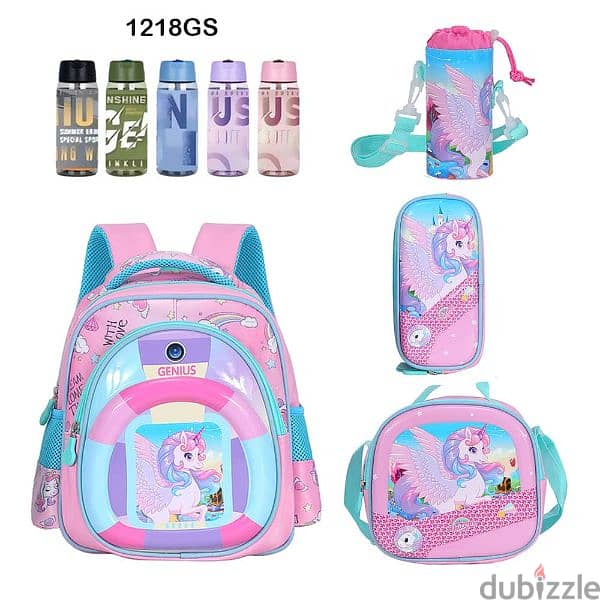 Genius 3D Character Kids School Bag 5 Pcs Set 12" - 1218gs 0