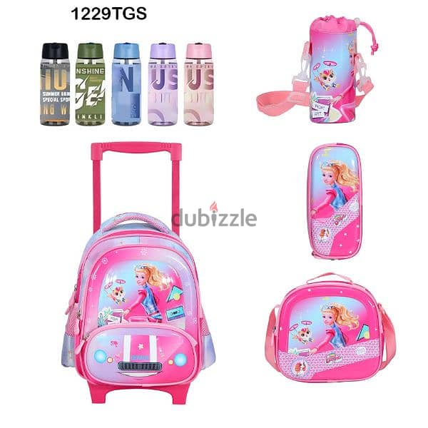 Genius 3D Character Kids School Bag Trolley 5 Pcs Set 12" - 1229tgs 0