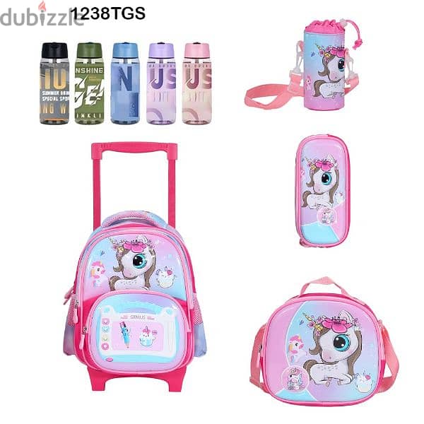 Genius 3D Character Kids School Bag Trolley 5 Pcs Set 12" - 1238tgs 0