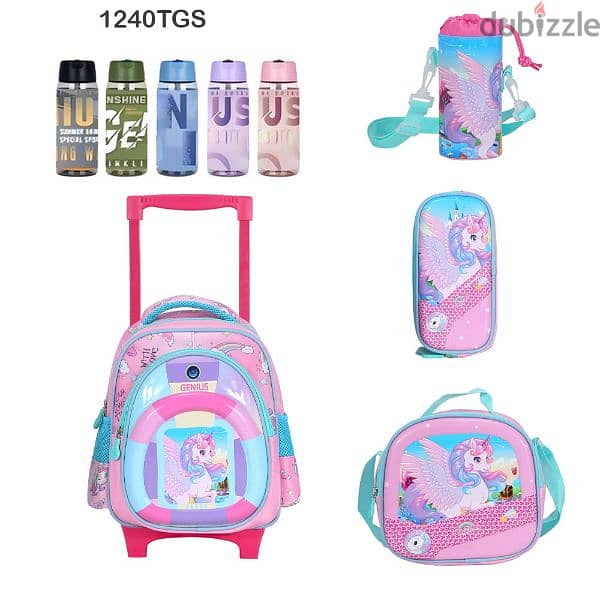 Genius 3D Character Kids School Bag Trolley 5 Pcs Set 12" - 1240tgs 0