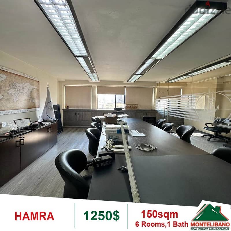 1250$!! Office for rent located in Hamra 1