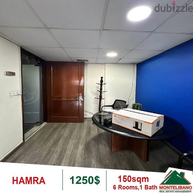 1250$!! Office for rent located in Hamra 2