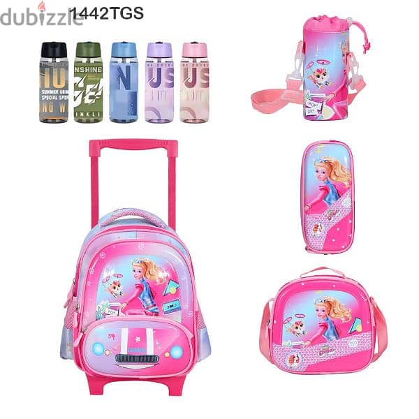 Genius 3D Character Kids School Bag Trolley 5 Pcs Set 14" - 1442tgs 0