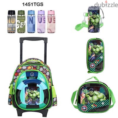 Genius 3D Character Kids School Bag Trolley 5 Pcs Set 14" - 1451tgs