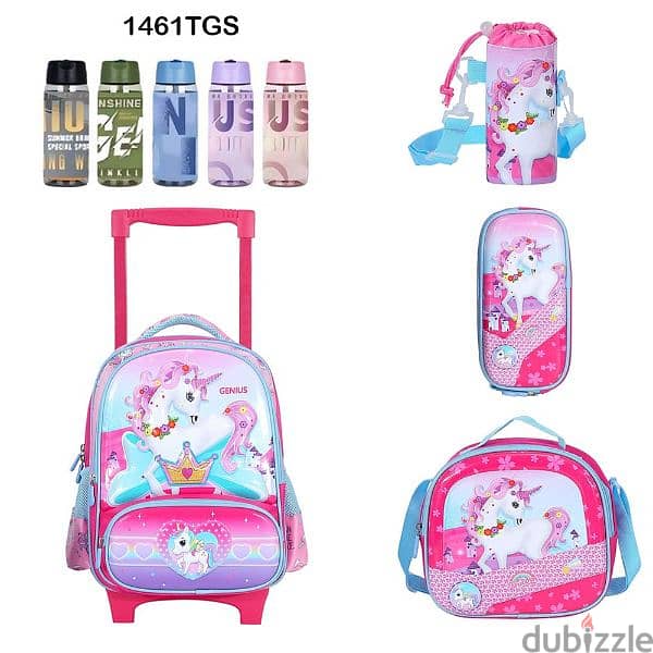 Genius 3D Character Kids School Bag Trolley 5 Pcs Set 14" - 1461tgs 0