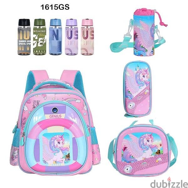 Genius 3D Character Kids School Bag 5 Pcs Set 16" - 1615gs 0