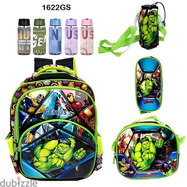 Genius 3D Character Kids School Bag 5 Pcs Set 16" - 1622gs 0