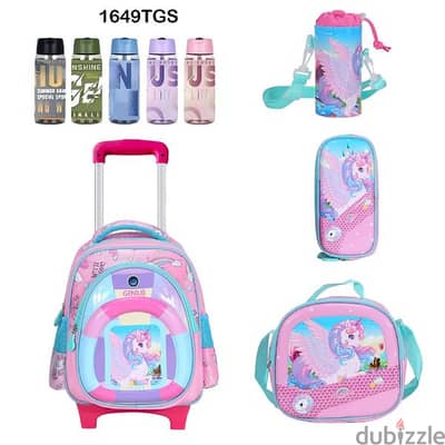 Genius 3D Character Kids School Bag Trolley 5 Pcs Set 16" - 1649tgs