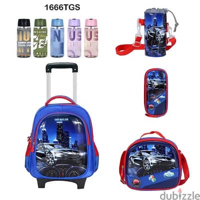 Genius 3D Character Kids School Bag Trolley 5 Pcs Set 16" - 1666tgs