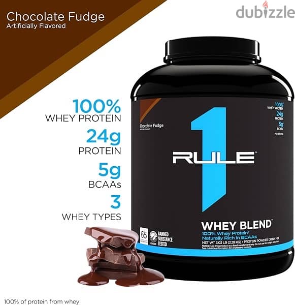 Rule 1 R1 Whey Blend, Chocolate Fudge - 5.02 lbs Powder 66 servings 0