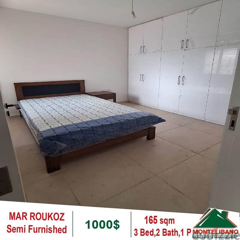 1000$!! Semi Furnished&Open View Apartment for rent in Mar Roukoz 1