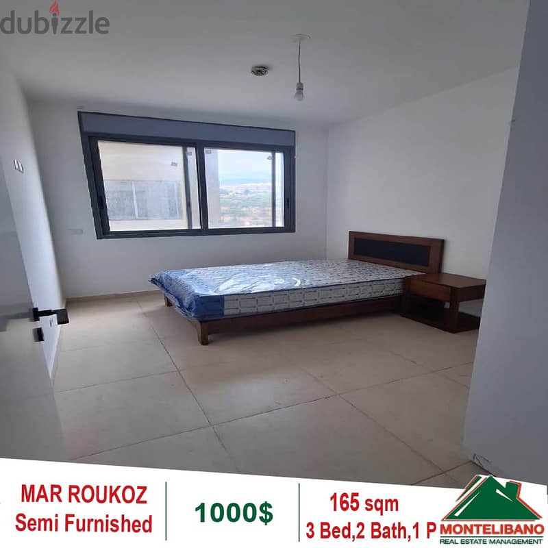 1000$!! Semi Furnished&Open View Apartment for rent in Mar Roukoz 2