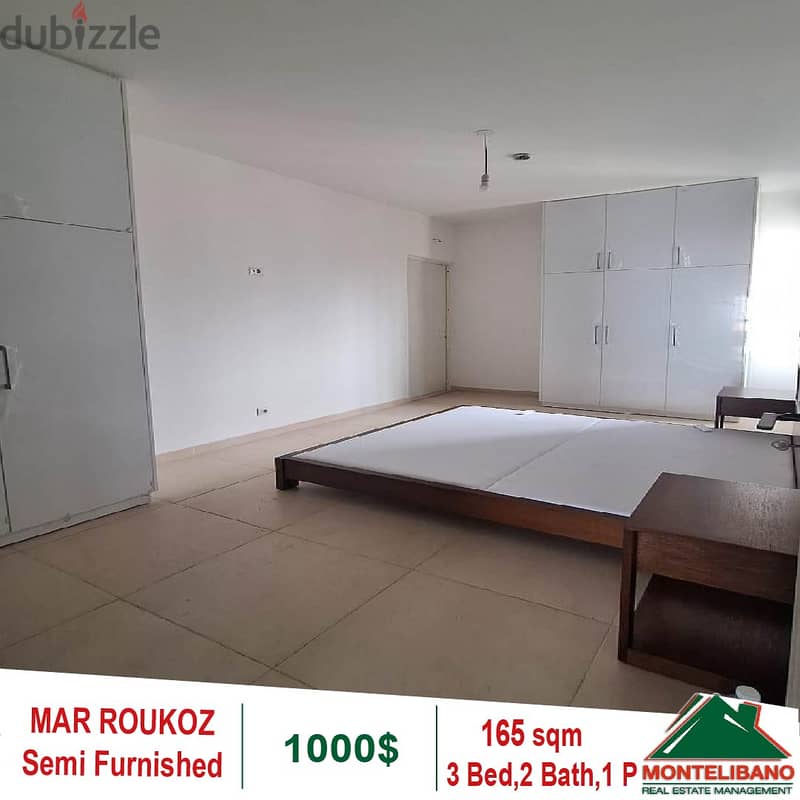 1200$!! Semi Furnished&Open View Apartment for rent in Mar Roukoz 3