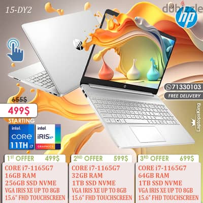 HP 15-DY2 CORE i7-1165G7 IRIS XE 15.6" TOUCH LAPTOPS