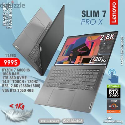 LENOVO SLIM 7 PRO X RYZEN 7 6800HS RTX 3050 120HZ 2.8K TOUCH LAPTOP