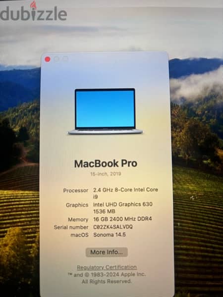 MacBook PRO 2019 core i9 16GB 512GB SSD Radeon Pro 555x 4GB dedicated 2