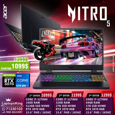 ACER NITRO 5 CORE i7-12700H RTX 3070 165HZ 15.6" GAMING LAPTOP