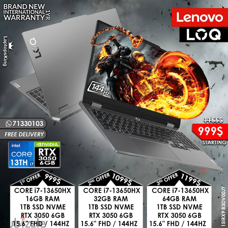 LENOVO LOQ 15IRX9 83DV00JY i7-13650HX RTX 3050 144HZ GAMING LAPTOPS 0