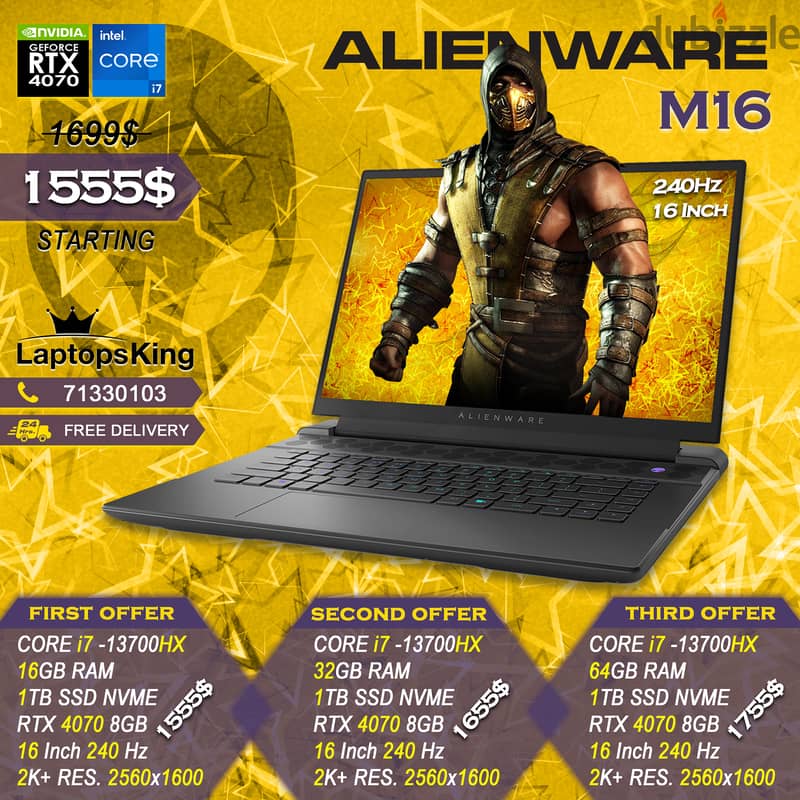 Alienware M 16 Core i7-13700hx Rtx 4070 240hz 2k+ 16" Gaming Laptop 0