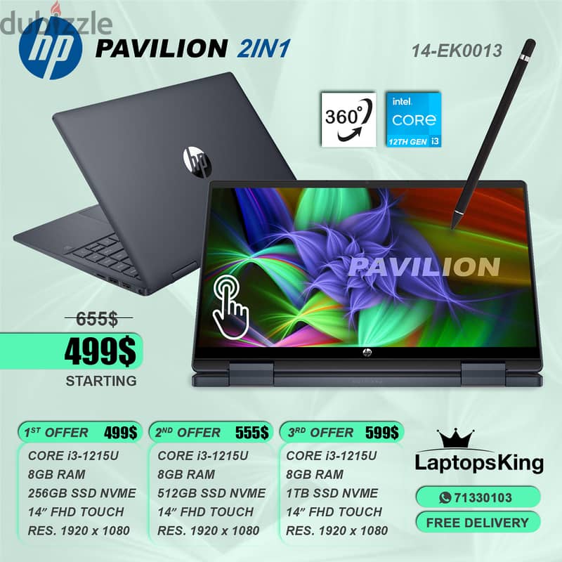 HP PAVILION X360 14-EK0013 CORE i3-1215U FLIP-TOUCH 14" 2in1 LAPTOPS 0