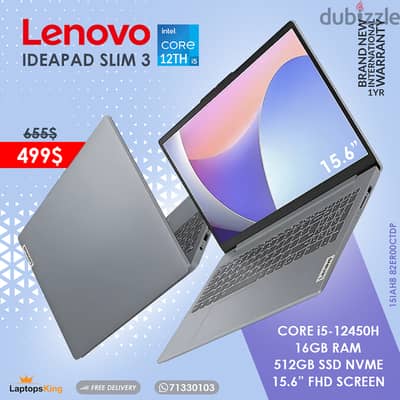 LENOVO IDEAPAD SLIM 3 | 15IAH8 82ER00CTDP CORE i5-12450H 15.6" LAPTOP