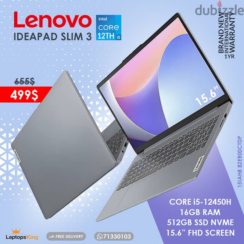 LENOVO IDEAPAD SLIM 3 | 15IAH8 82ER00CTDP CORE i5-12450H 15.6" LAPTOP 0