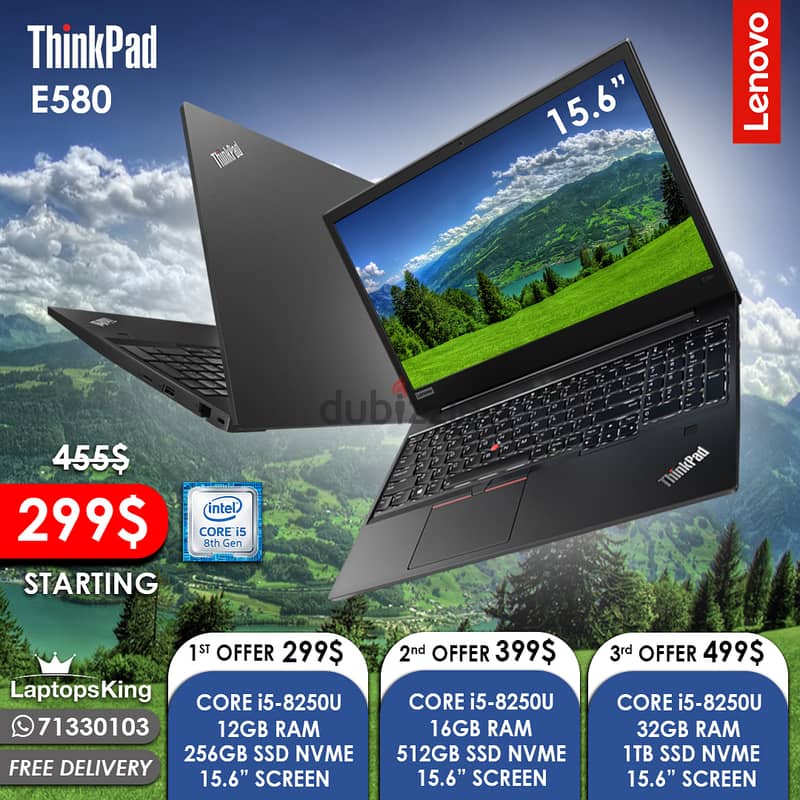 LENOVO THINKPAD E580 CORE i5-8250U 15.6" LAPTOP OFFERS 0