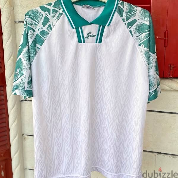 SALLER Retro Silver & Turquoise Polo Neck T-Shirt. (L/XL) 1