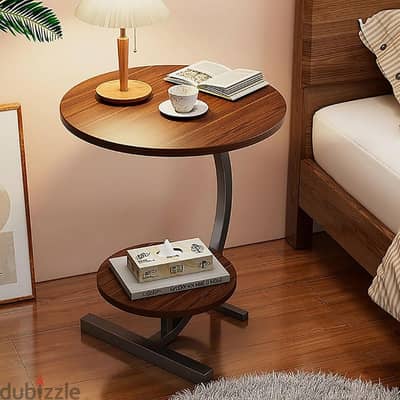 Round Coffee Table with 2 Wooden Countertops for Living Room