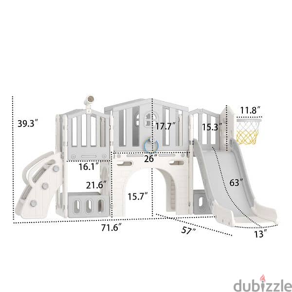 Cabin Aisle Slide Playset With Basketball & Telescope 1