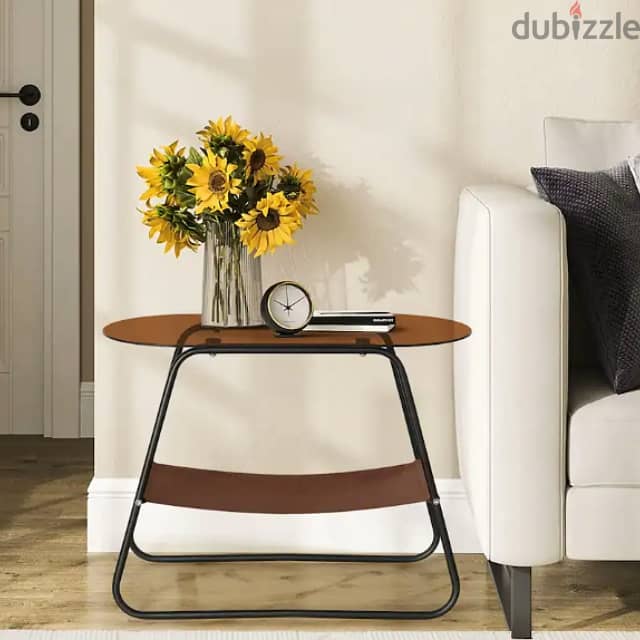 Tempered Glass Side Table with Storage, Metal Oval Coffee Table طاولة 5