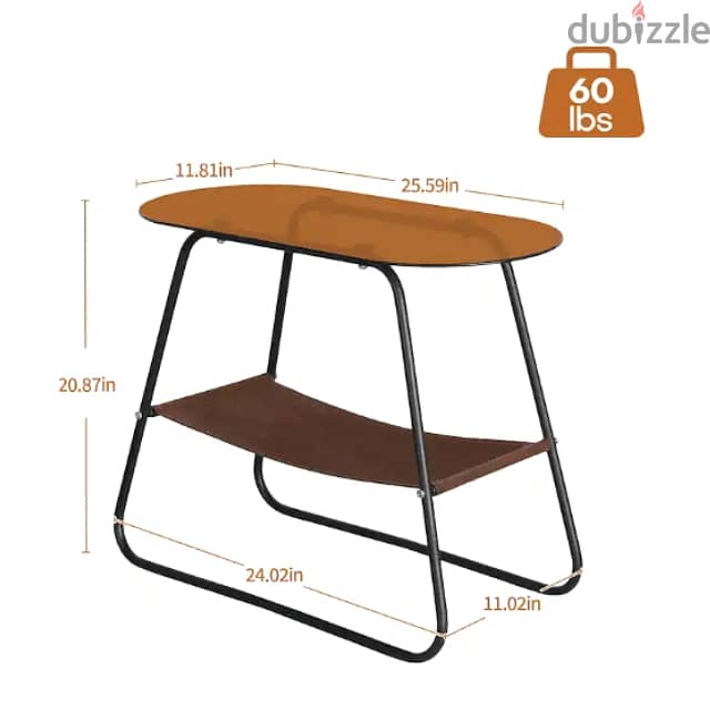 Tempered Glass Side Table with Storage, Metal Oval Coffee Table طاولة 8