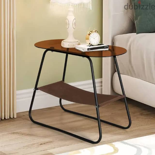 Tempered Glass Side Table with Storage, Metal Oval Coffee Table طاولة 11