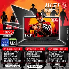 MSI STEALTH GS77 CORE i9-12900H RTX 3060 144HZ 17.3" GAMING LAPTOPS