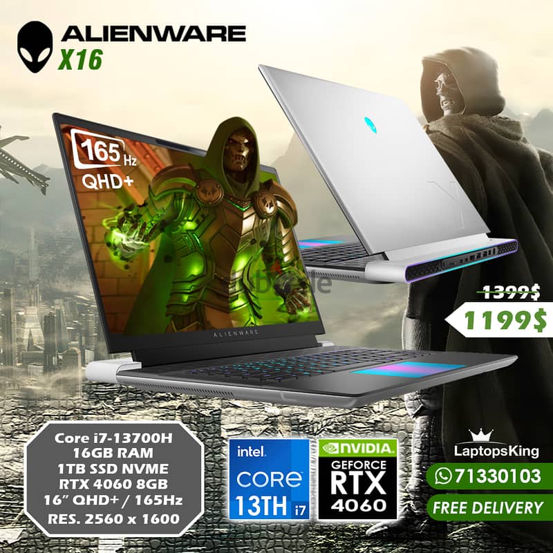 ALIENWARE X16 CORE i7-13700H RTX 4060 165HZ 16" QHD+ GAMING LAPTOP 0