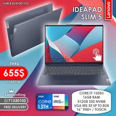 LENOVO IDEAPAD SLIM 5 | CORE i7-1355U VGA IRIS XE 16" TOUCH LAPTOP