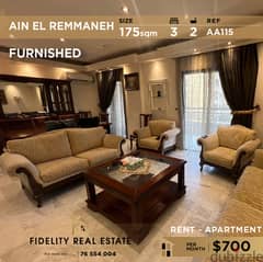 Apartment for rent in Ain el remmaneh furnished AA115