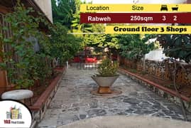 Rabweh 250m2 | 250m2 Garden/Terrace | 3 Shops | Private Entrance | PA