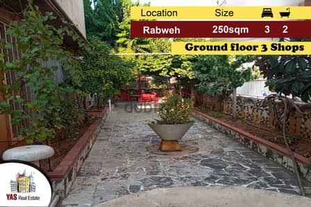 Rabweh 250m2 | 250m2 Garden/Terrace | 3 Shops | Private Entrance | PA