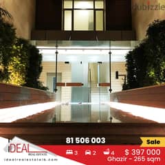 Deluxe apartment for sale in Ghazir 265 sqm ref#jh17362